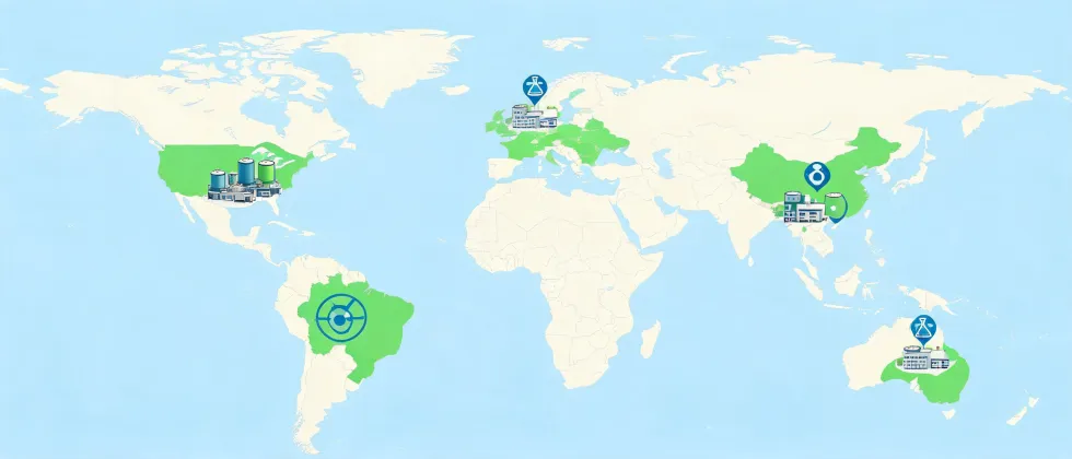 World map of Yara regional facilities
