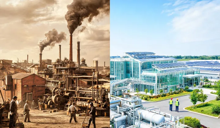 Historic agrochemical factory archive scene
